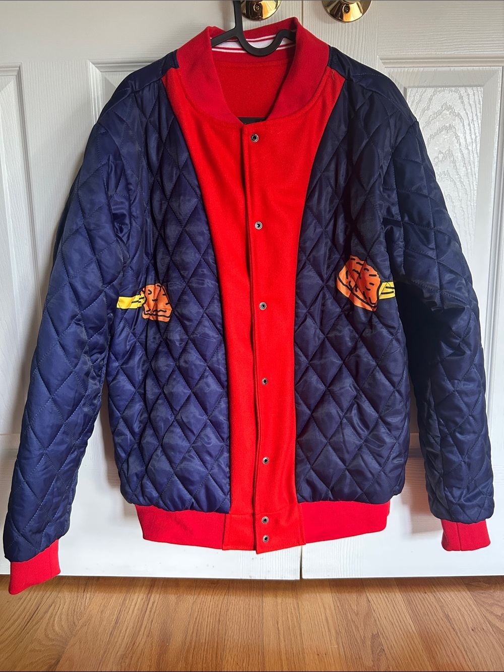 Authentic OVERTIME Vintage-Style Reversible Double-Sided Red Bomber Jacket-NWT
